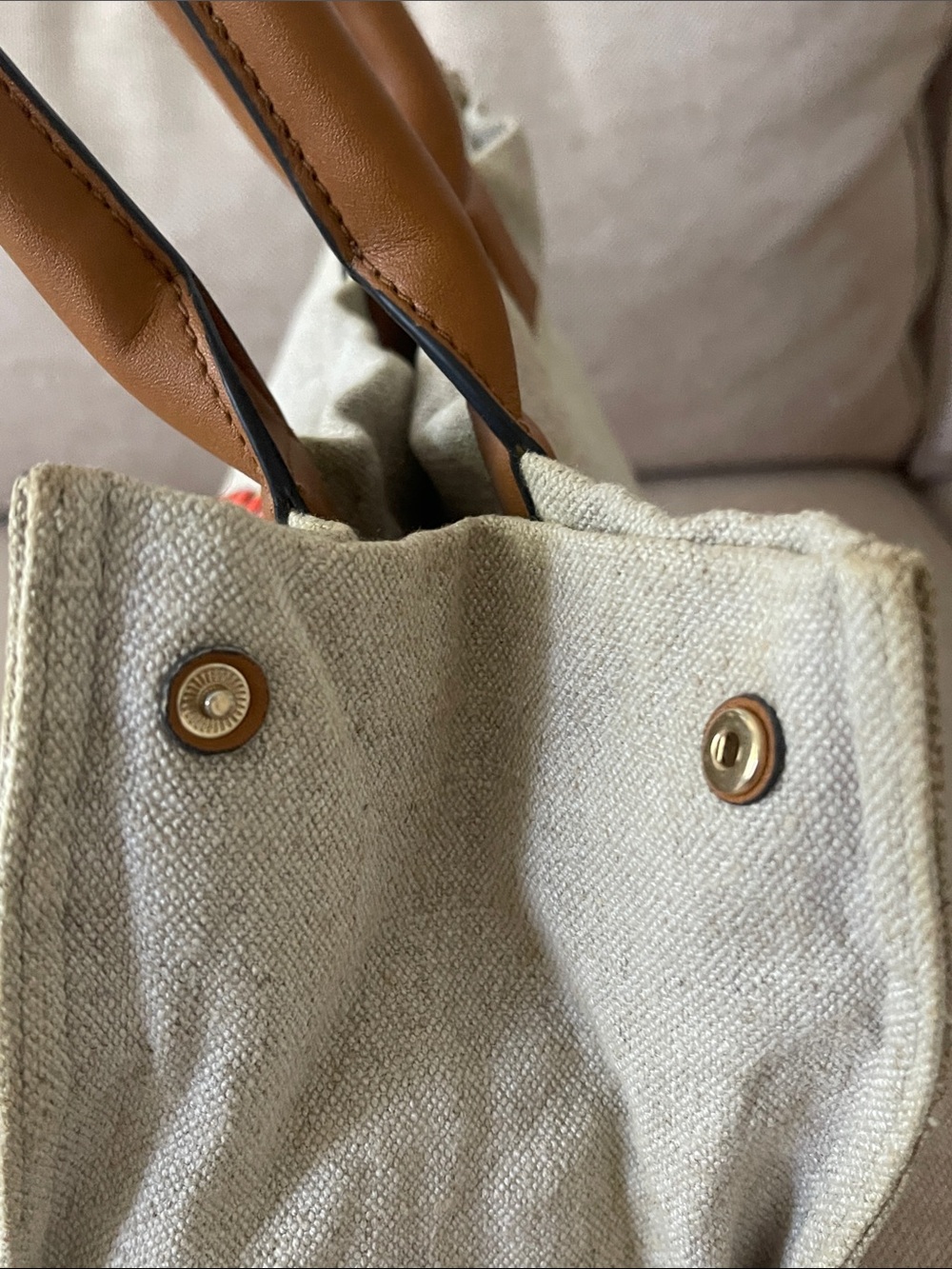 Tory Burch Canvas Tote with Multicolor Embroidered Medallion & Tan Trim - Picture 5 of 10